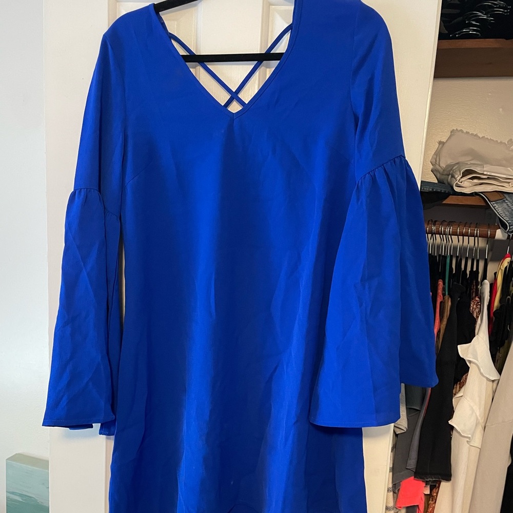 Boutique Royal Blue Bell Sleeve Dress